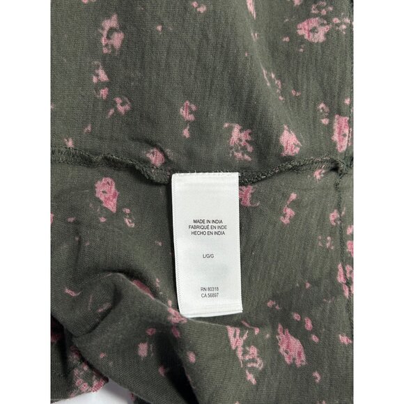 LUCKY BRAND Babydoll Top Sz L Black Pink Floral Textured Smock VNeck 100% Cotton - Picture 14 of 14